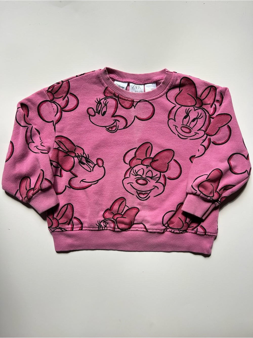 Zara Disney Pink Minnie Mouse All-Over Print Crew Sweatshirt